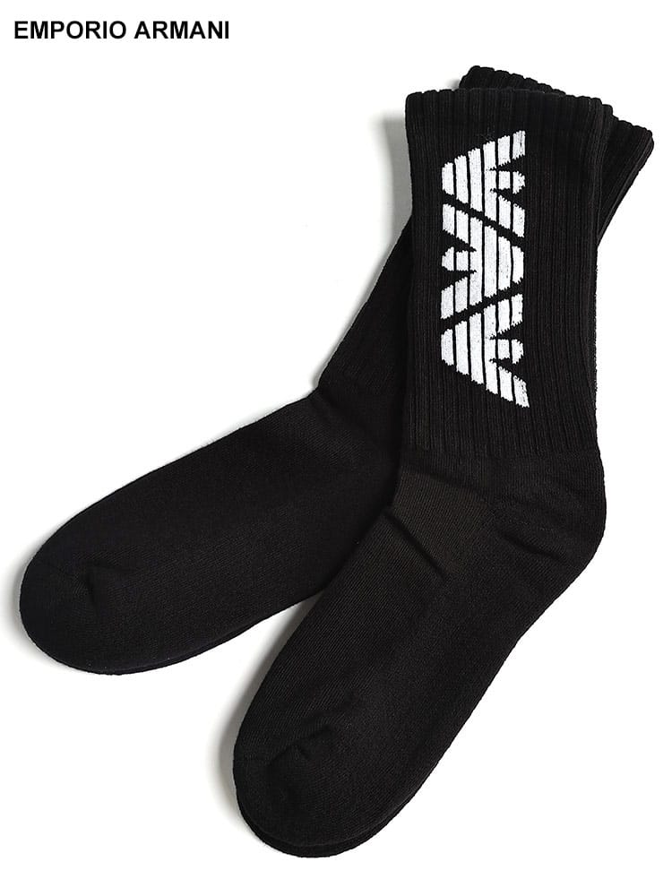 EMPORIO ARMANI (エンポリオアルマーニ) ロゴ リブ ソックス 2足セット EAU3031224F300 メンズ