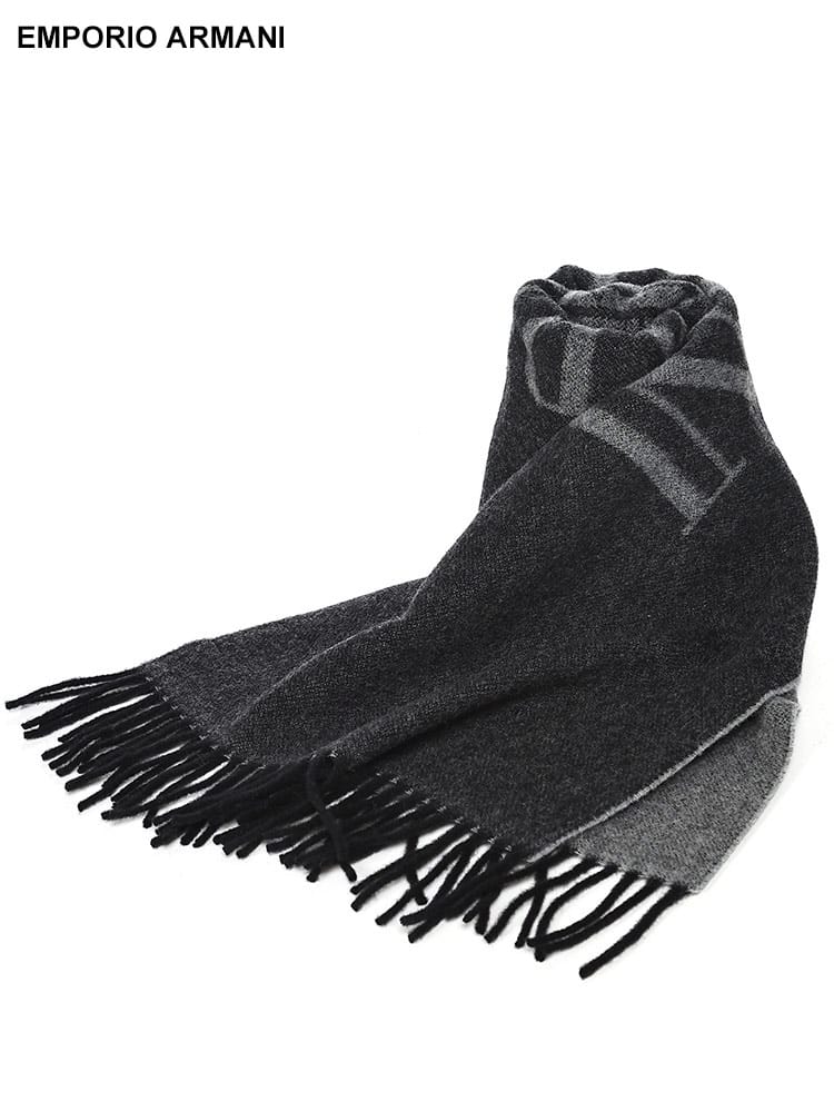 EMPORIO ARMANI (エンポリオアルマーニ) BIGロゴ フリンジ マフラー EA6250723F364 メンズ