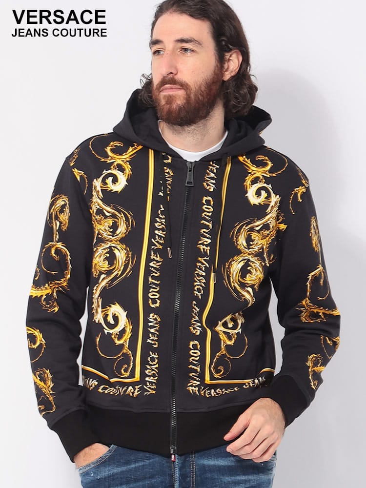 VERSACE JEANS COUTURE (ヴェルサーチェ ジーンズ クチュール) 裏起毛 バロッコ柄 フルジップ パーカー VC77GAI3ZC メンズ