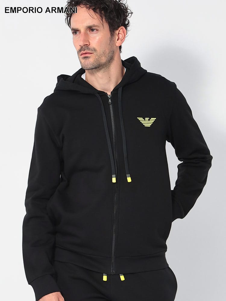 EMPORIO ARMANI (エンポリオアルマーニ) 裏起毛 ロゴ刺繍 フルジップ パーカー EAU1117844F571 メンズ