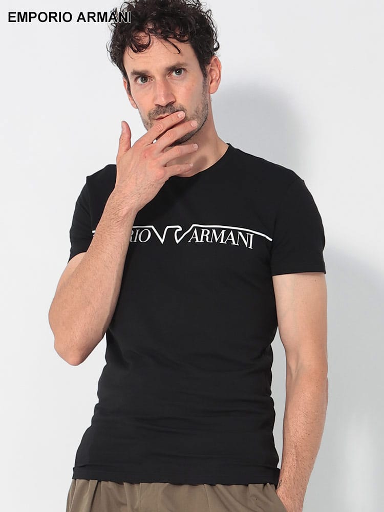 EMPORIO ARMANI (エンポリオアルマーニ) ストレッチコットン ラインロゴ 半袖 Tシャツ EAU1110354F516 メンズ