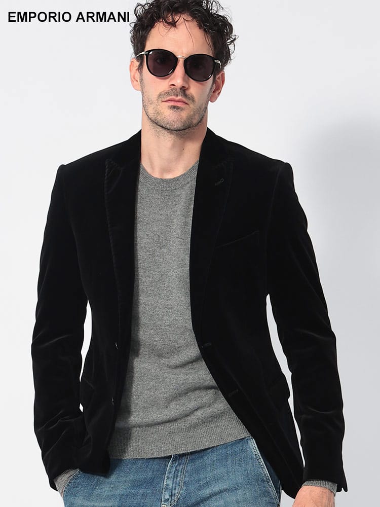 EMPORIO ARMANI (エンポリオアルマーニ) コットンベルベット スリムフィット シングル２ツ釦 ジャケット EAEM044111044 メンズ