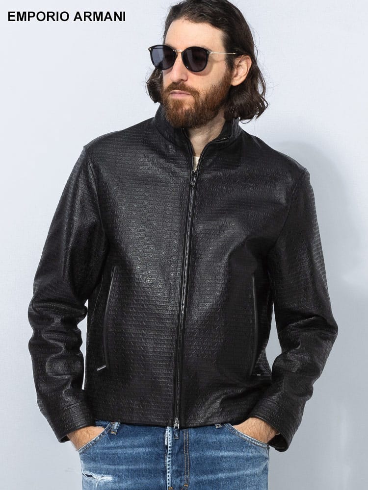 EMPORIO ARMANI (エンポリオアルマーニ) ラムレザー エンボスロゴ 