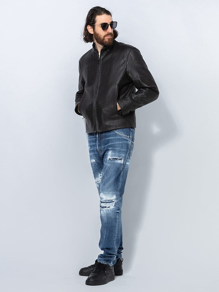 EMPORIO ARMANI (エンポリオアルマーニ) ラムレザー エンボスロゴ 