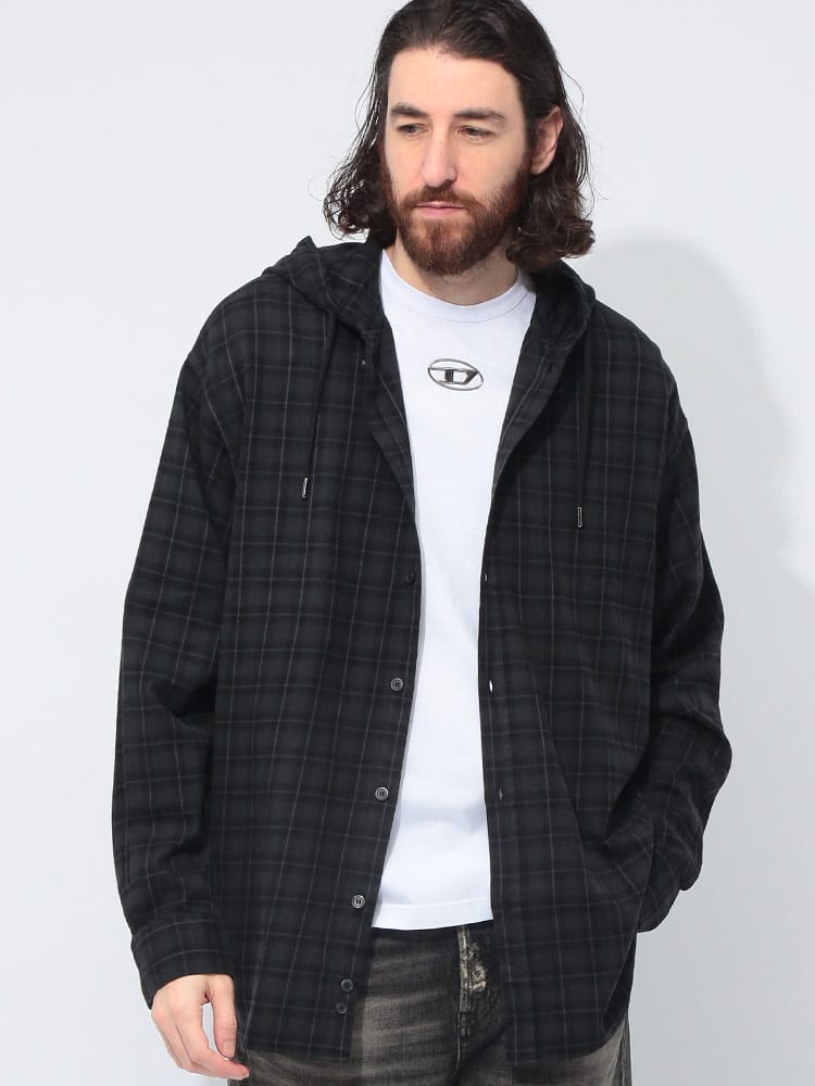 DIESEL (ディーゼル) チェック柄 フーディー 長袖 シャツ DSA162140TKAG メンズ