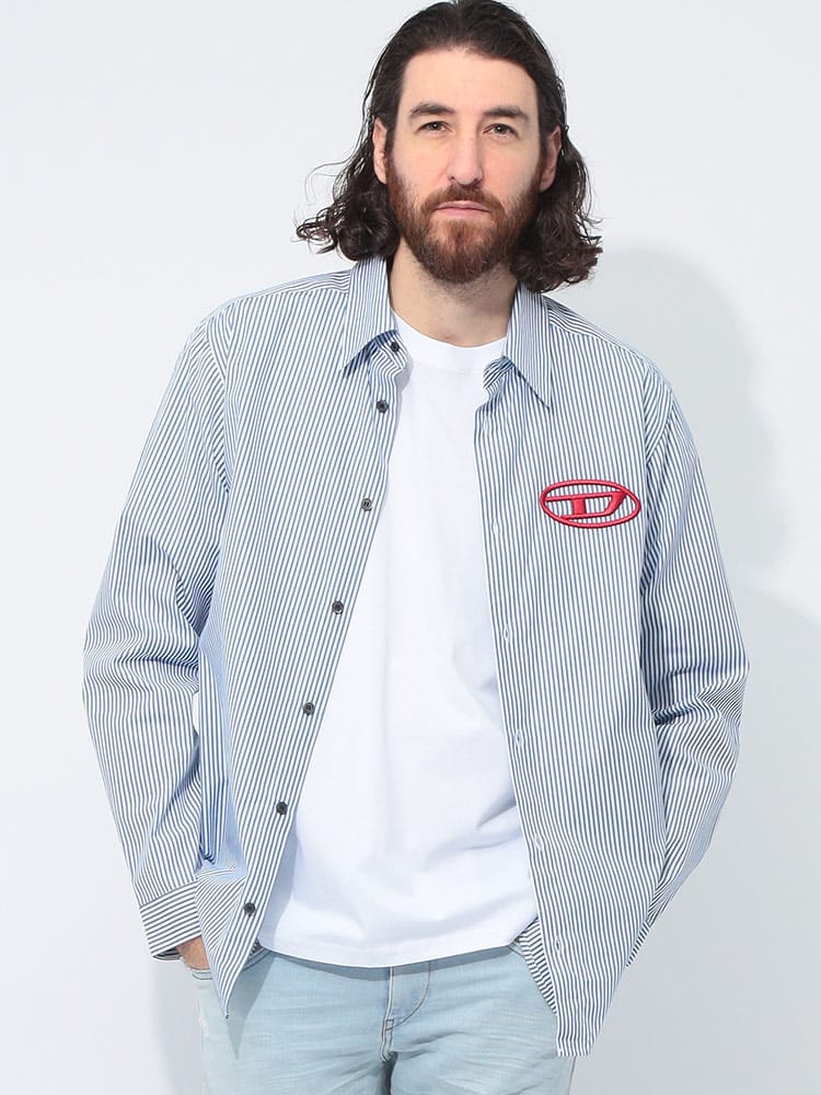 DIESEL (ディーゼル) ロゴ刺繍 ストライプ 長袖 シャツ DSA146390DNAN 