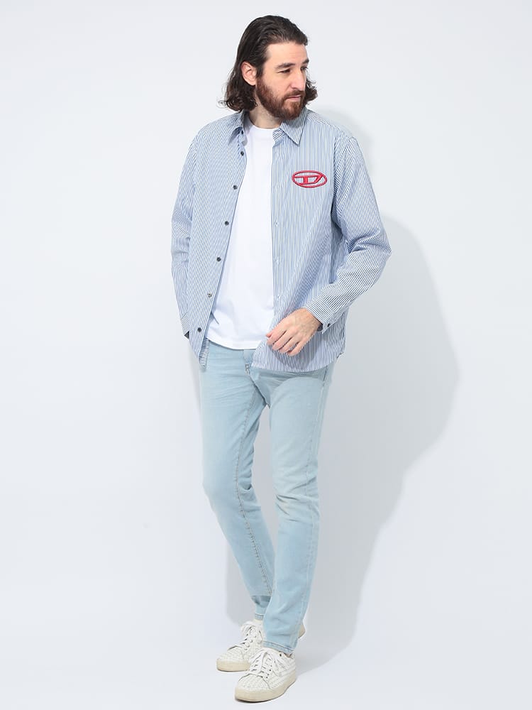 DIESEL (ディーゼル) ロゴ刺繍 ストライプ 長袖 シャツ DSA146390DNAN 