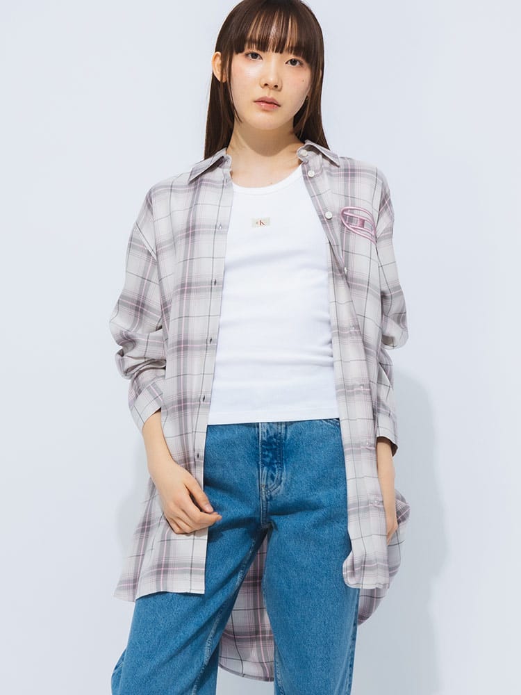 DIESEL (ディーゼル) 胸ロゴ チェック柄 シャツワンピース DSLA168360HQAN レディース