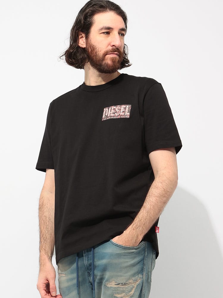 DIESEL (ディーゼル) ロゴプリントパッチ クルーネック 半袖 Tシャツ DSA172570AGRI メンズ