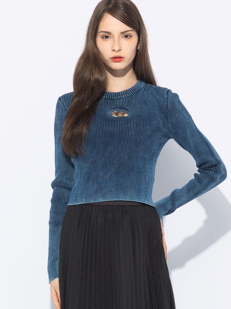 DIESEL (ディーゼル) オーバルDプレートクルーネック 長袖ニット m-anchor-a DSLA148100ANAH レディース