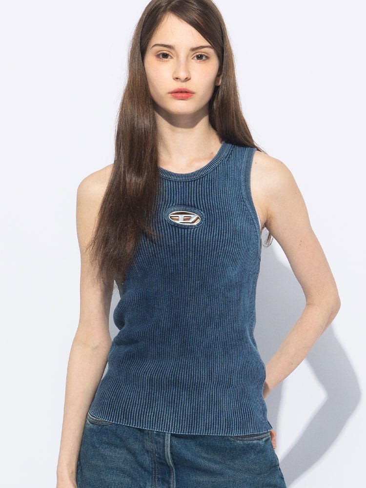 DIESEL (ディーゼル) オーバルDプレートクルーネック ニット タンクトップ m-anchor-a-sl DSLA148170ANAH レディース
