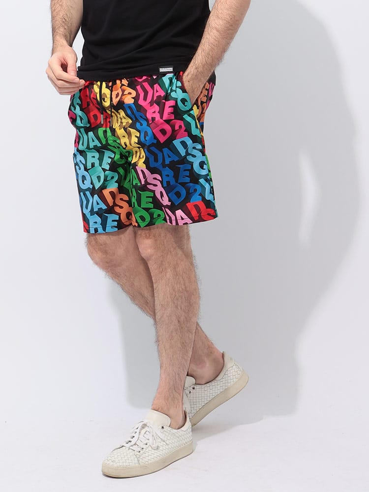 DSQUARED2 (ディースクエアード) オールオーバー 総柄 ロゴプリント スイム ショートパンツ ALL OVER LOGO D2D7BM16100 メンズ