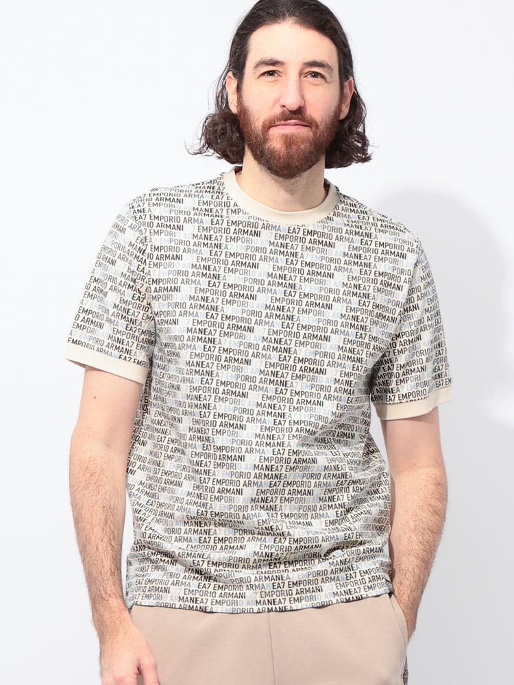 EMPORIO ARMANI (エンポリオアルマーニ) EA7モノグラム ロゴプリント クルーネック 半袖 Tシャツ EA77M208AF12874 メンズ