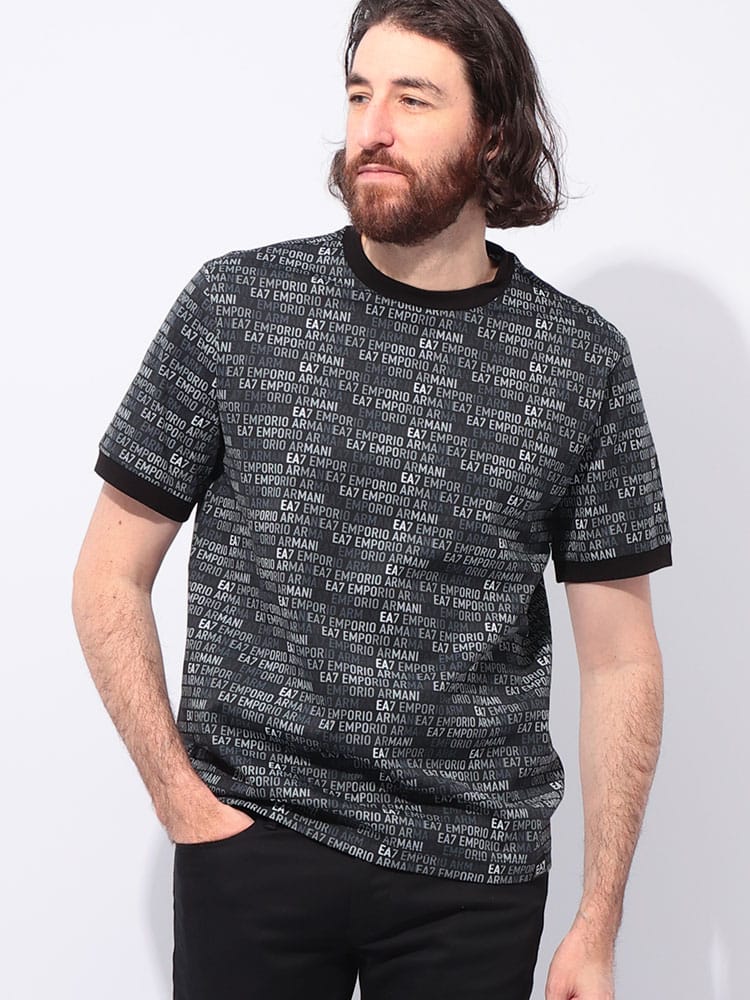 EMPORIO ARMANI (エンポリオアルマーニ) EA7モノグラム ロゴプリント クルーネック 半袖 Tシャツ EA77M208AF12874 メンズ
