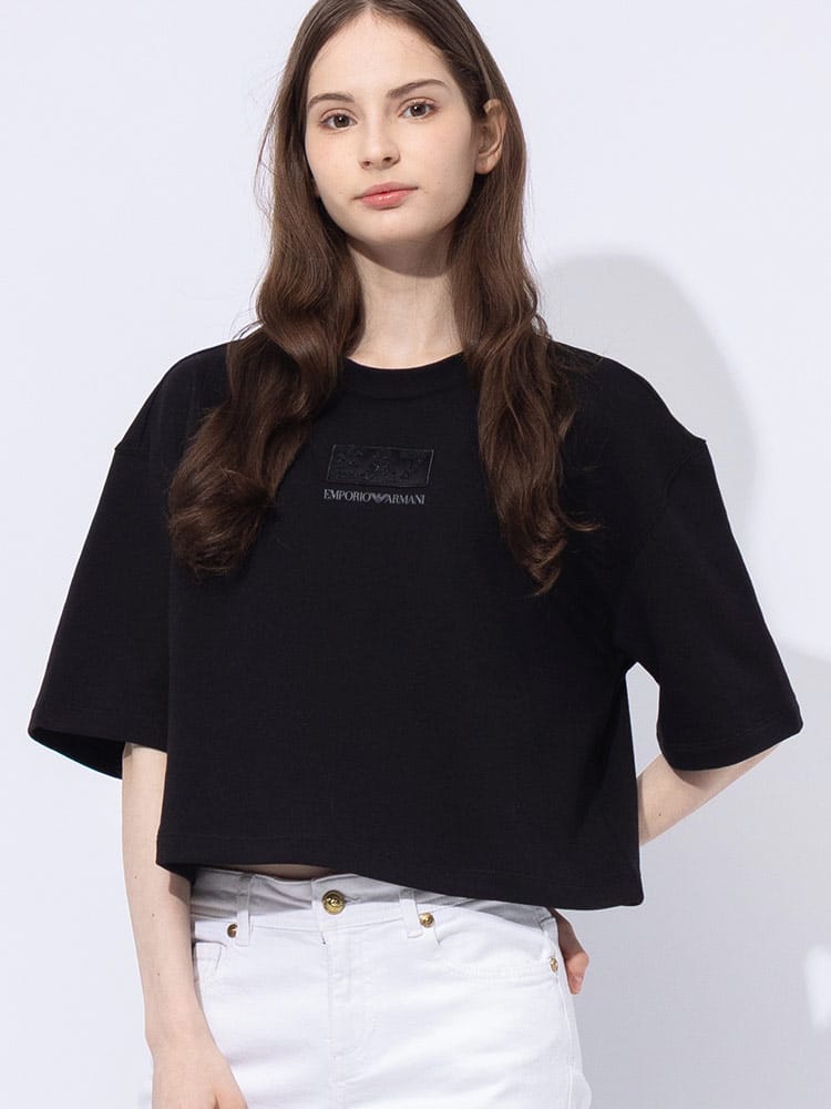 EMPORIO ARMANI (エンポリオアルマーニ) ビーズロゴ スウェット 半袖 Tシャツ EA7LW177AF12473 レディース