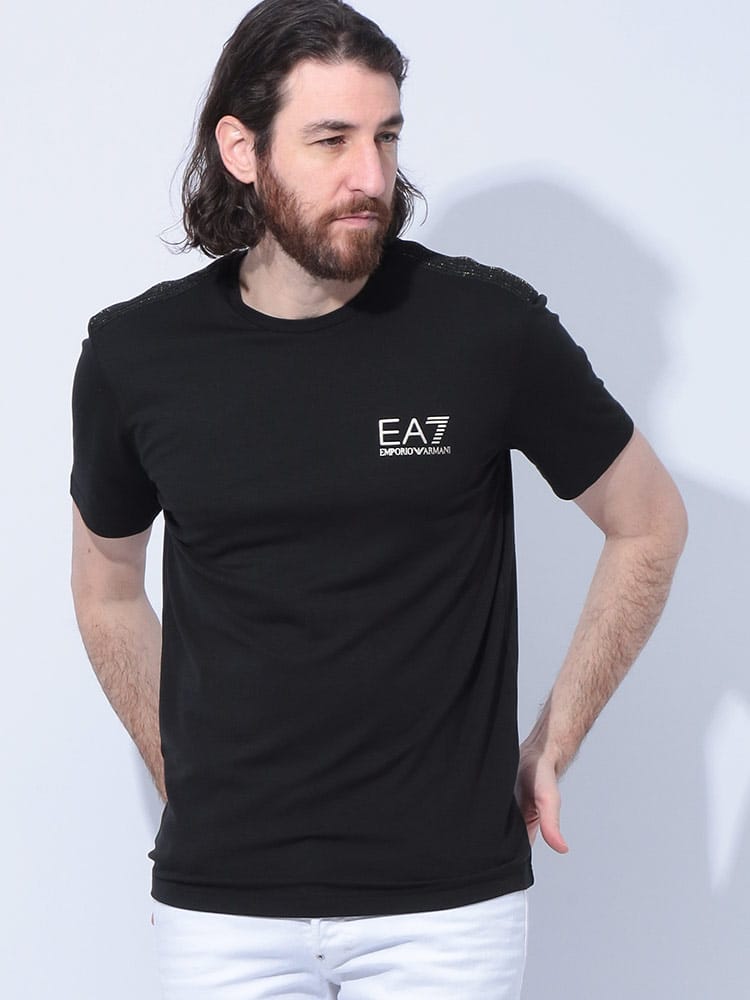EMPORIO ARMANI (エンポリオアルマーニ) 肩ライン ロゴプリント クルーネック 半袖 Tシャツ EA77M299AF13739 メンズ
