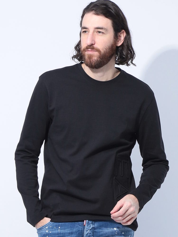EMPORIO ARMANI (エンポリオアルマーニ) エンボスロゴ クルーネック 長袖 Tシャツ EA77M150AF14772 メンズ