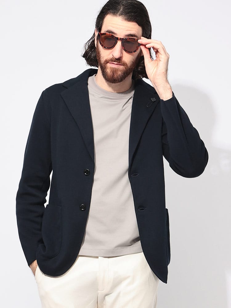 LARDINI (ラルディーニ) コットンジャージー シングル ニット ジャケット LDLJM56ES64000 メンズ