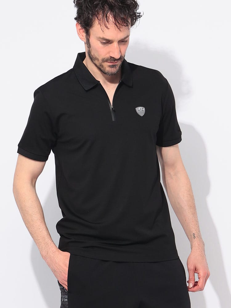 EMPORIO ARMANI (エンポリオアルマーニ) 胸ロゴ ハーフジップ 半袖 ポロシャツ EA78NPF13PJRGZ メンズ