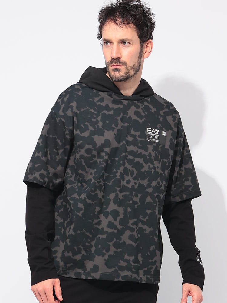 EMPORIO ARMANI (エンポリオアルマーニ) 迷彩柄 フェイクレイヤード 長袖 Tシャツ EA77M245AF12874 メンズ