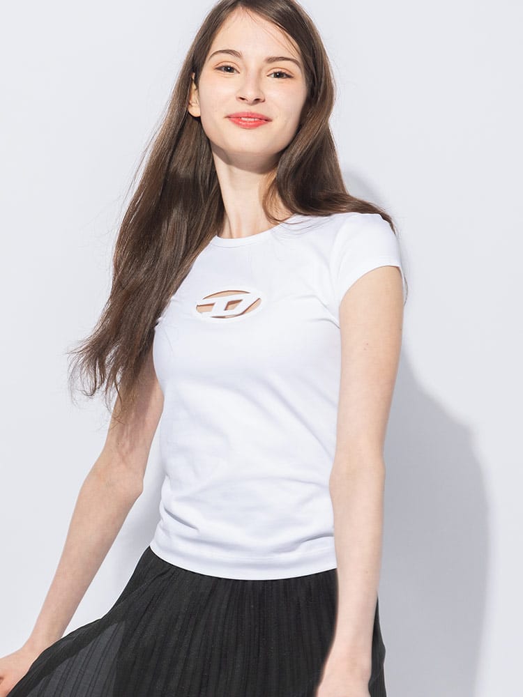 DIESEL (ディーゼル) チェストオーバルD クルーネック 半袖 Tシャツ DSLA062680AFA レディース