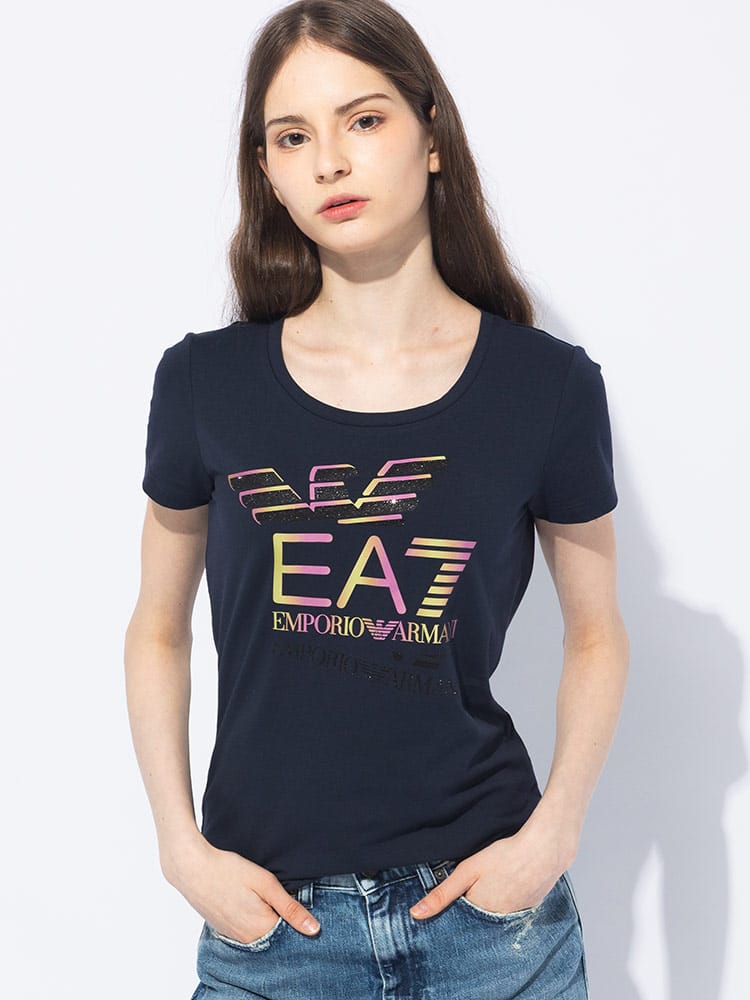 EMPORIO ARMANI (エンポリオアルマーニ) ロゴプリント クルーネック 半袖 Tシャツ EA7LW182AF10373 レディース