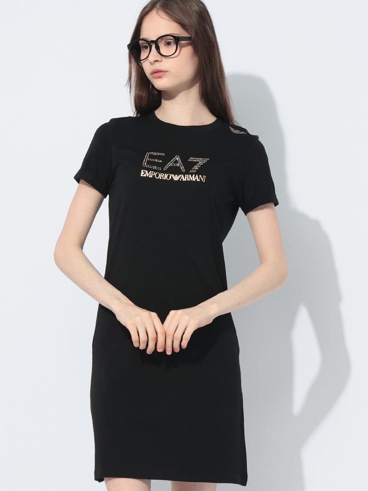 EMPORIO ARMANI (エンポリオアルマーニ) EA7 ラインストーンロゴ ストレッチワンピース レディース