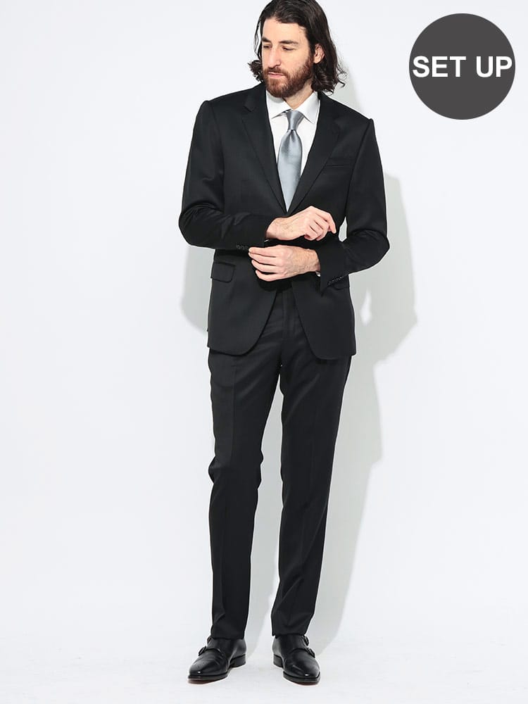 EMPORIO ARMANI (エンポリオアルマーニ) ウール 無地 シングル ジャケット ノータック スーツ EA1973TE14105 メンズ