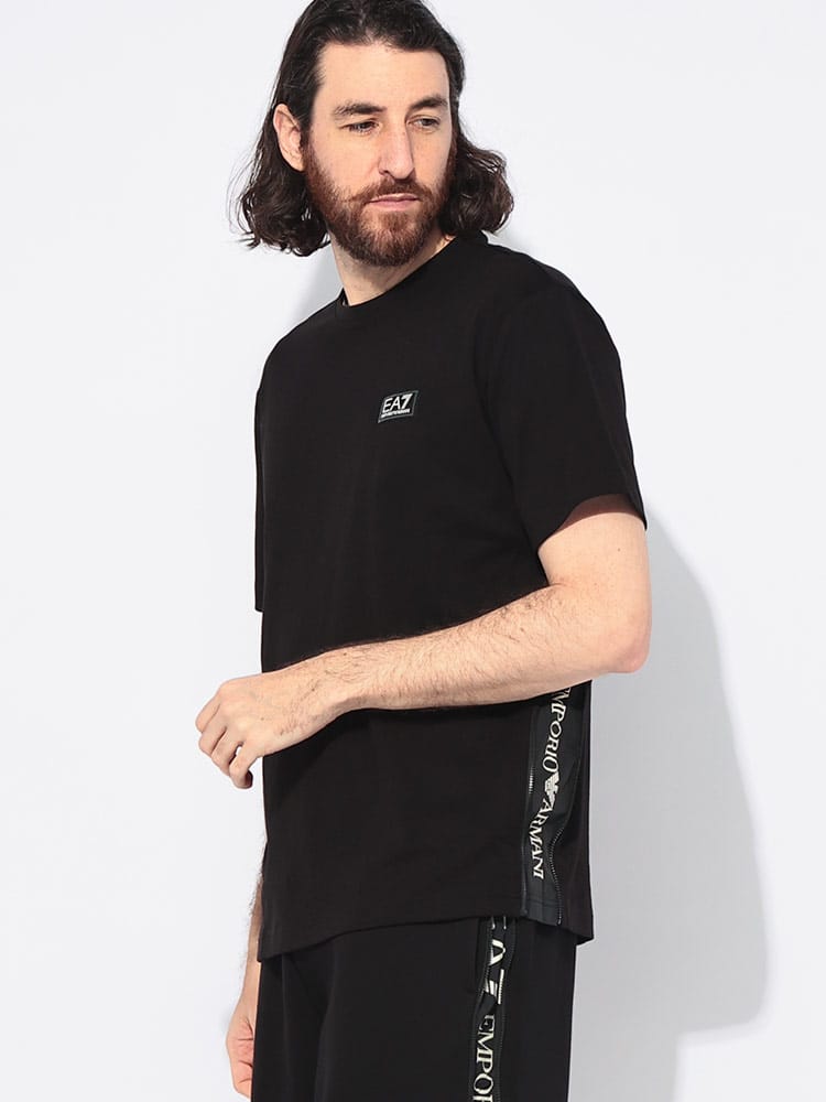EMPORIO ARMANI (エンポリオアルマーニ) サイドジップ ロゴプリント クルーネック 半袖 Tシャツ メンズ