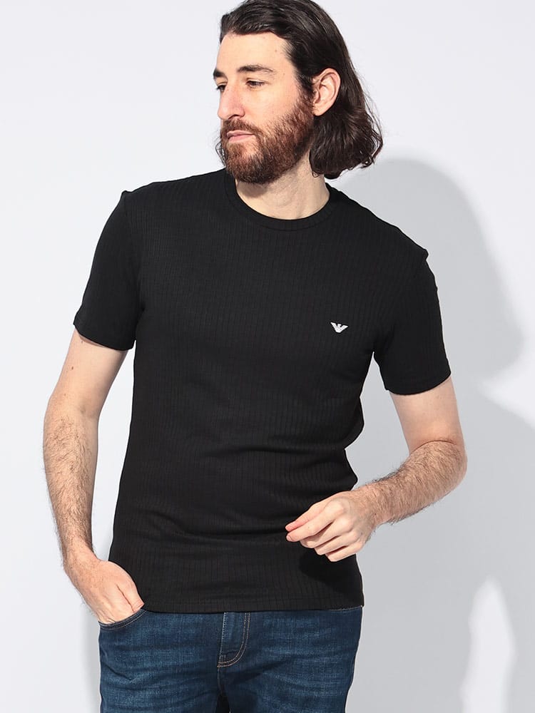 EMPORIO ARMANI (エンポリオアルマーニ) ロゴ リブ クルーネック 半袖 
