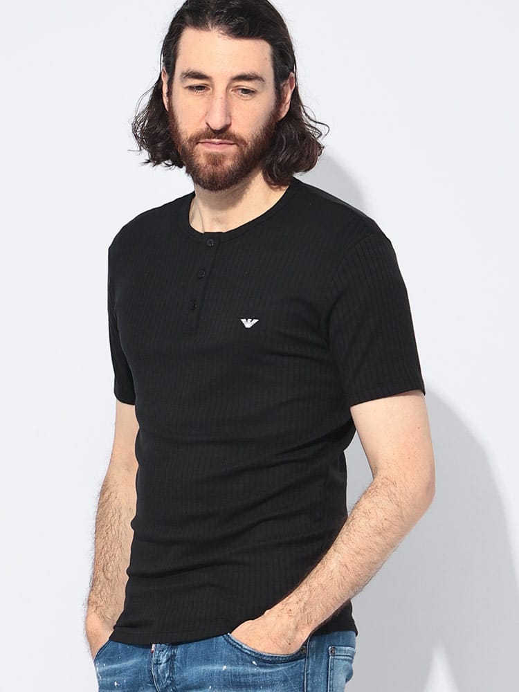 EMPORIO ARMANI (エンポリオアルマーニ) ロゴ リブ ヘンリーネック 