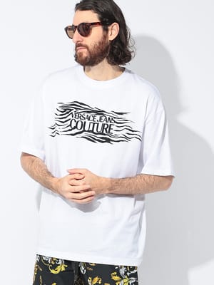 VERSACE JEANS COUTURE (ヴェルサーチェ ジーンズ クチュール) ゼブラ ビーズ クルーネック 半袖 Tシャツ メンズ
