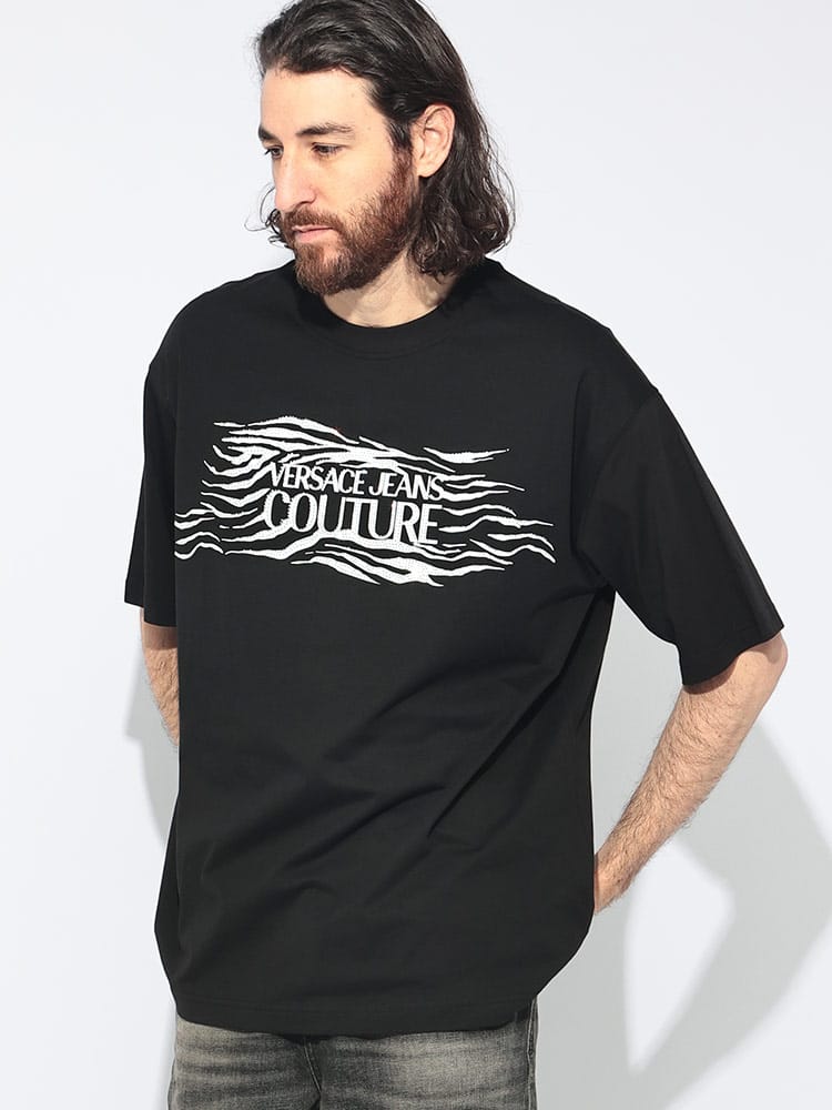 VERSACE JEANS COUTURE (ヴェルサーチェ ジーンズ クチュール) ゼブラ ビーズ クルーネック 半袖 Tシャツ メンズ