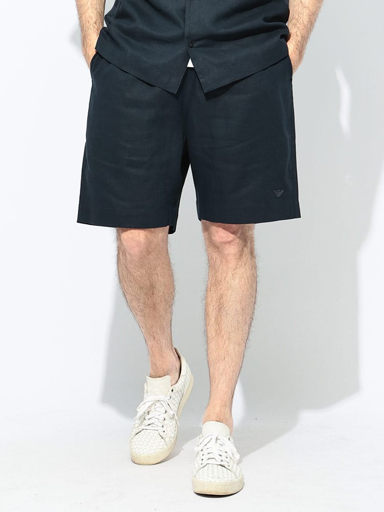 EMPORIO ARMANI (エンポリオアルマーニ) リネンブレンド ウエストコード ショートパンツ メンズ