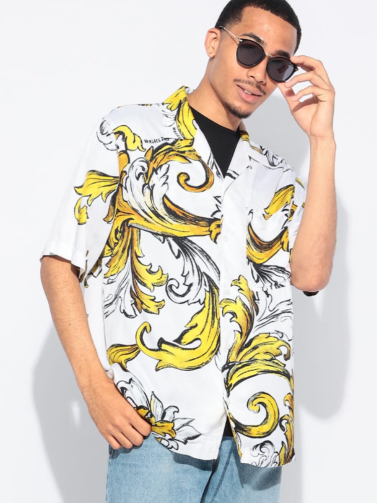 VERSACE JEANS COUTURE (ヴェルサーチェ ジーンズ クチュール) バロッコプリント オープンカラー 半袖 シャツ メンズ