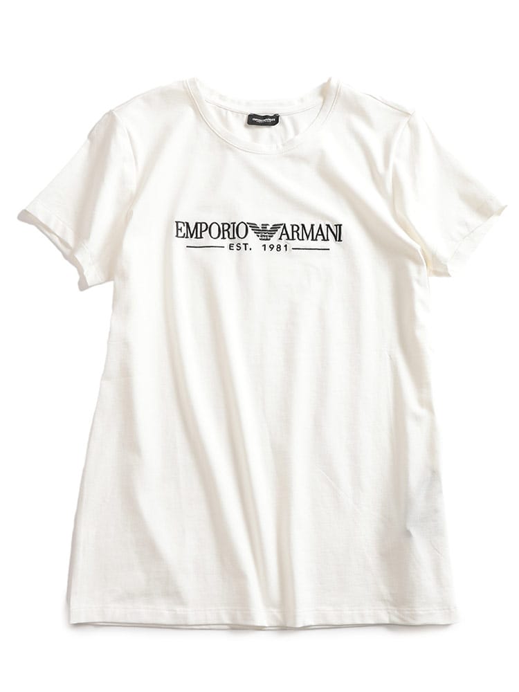 EMPORIO ARMANI (エンポリオアルマーニ) ロゴ刺繍 クルーネック 半袖 Tシャツ レディース
