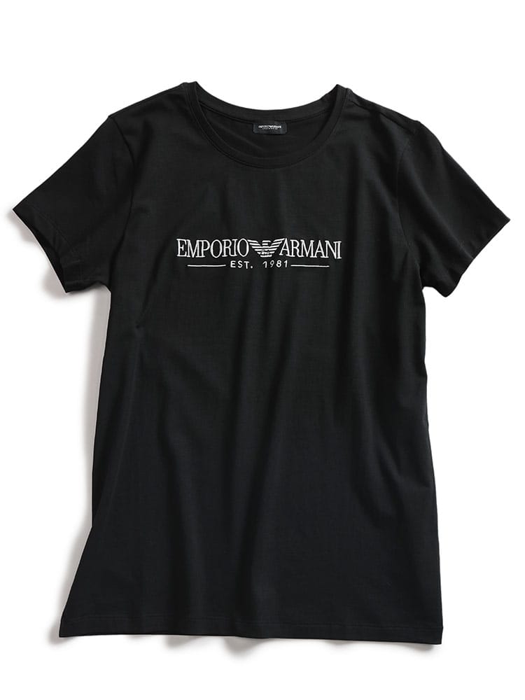 EMPORIO ARMANI (エンポリオアルマーニ) ロゴ刺繍 クルーネック 半袖 Tシャツ レディース