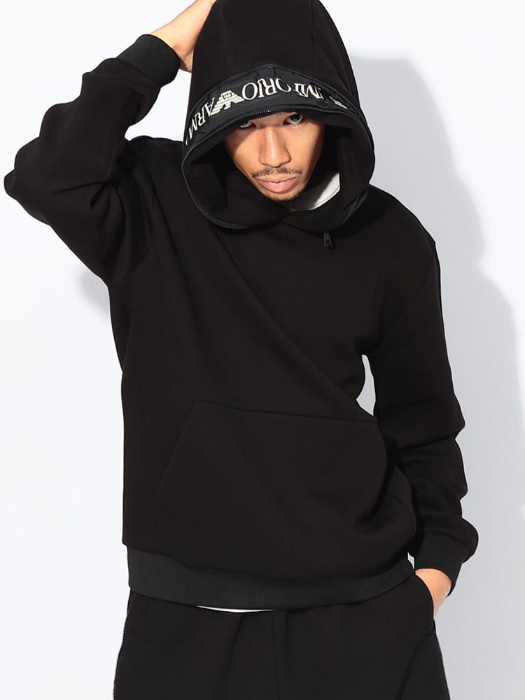 EMPORIO ARMANI (エンポリオアルマーニ) フードジップロゴ プルオーバー パーカー メンズ