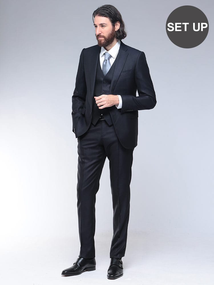 EMPORIO ARMANI (エンポリオアルマーニ) シルク混 ジャガード スリーピーススーツ シングル ノータック EA002093TE16841 メンズ