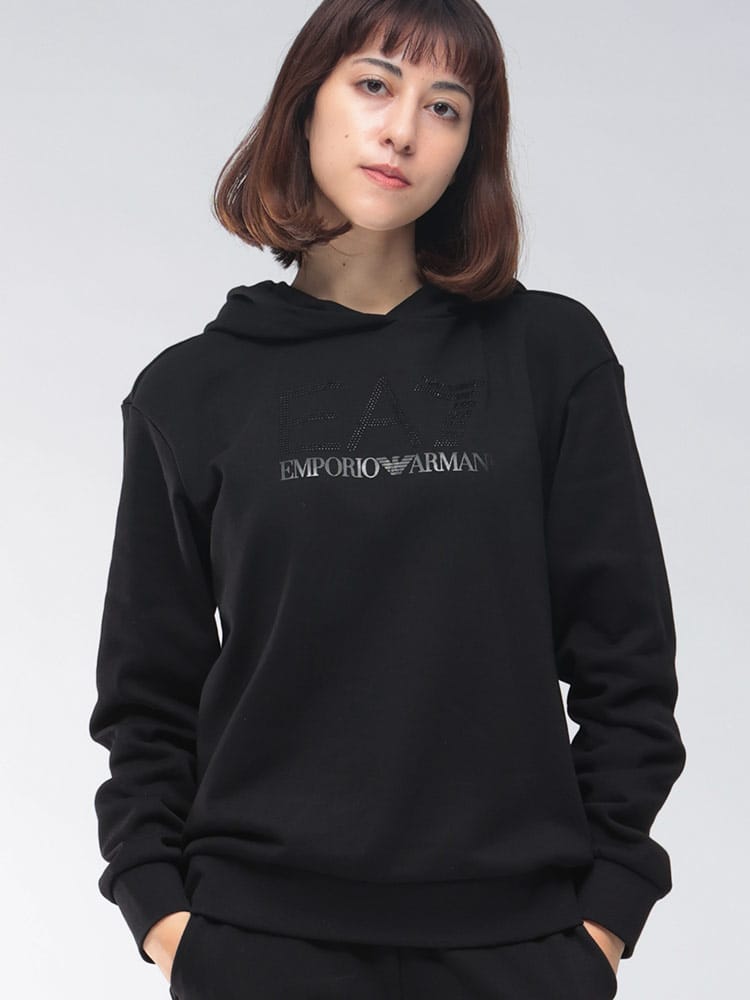 EMPORIO ARMANI (エンポリオアルマーニ) EA7 ラインストーンロゴ プルオーバー パーカー EA7LW537AF15831 レディース