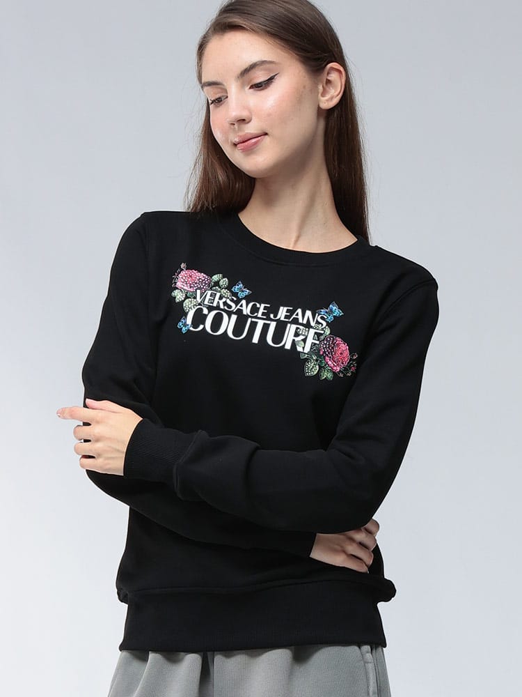VERSACE JEANS COUTURE (ヴェルサーチェ ジーンズ クチュール) ローズロゴ クルーネック トレーナー VCL79HAIB00 レディース