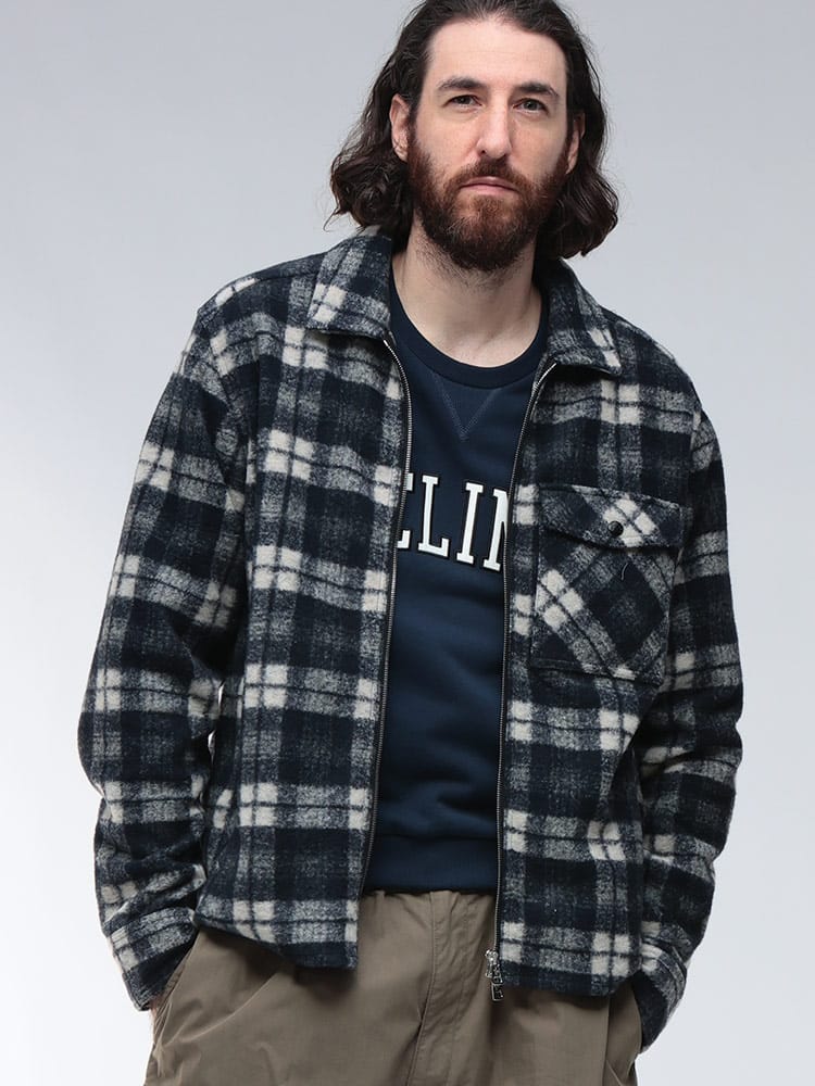 MONCLER (モンクレール) チェックウール フルジップ ブルゾン シャツ 