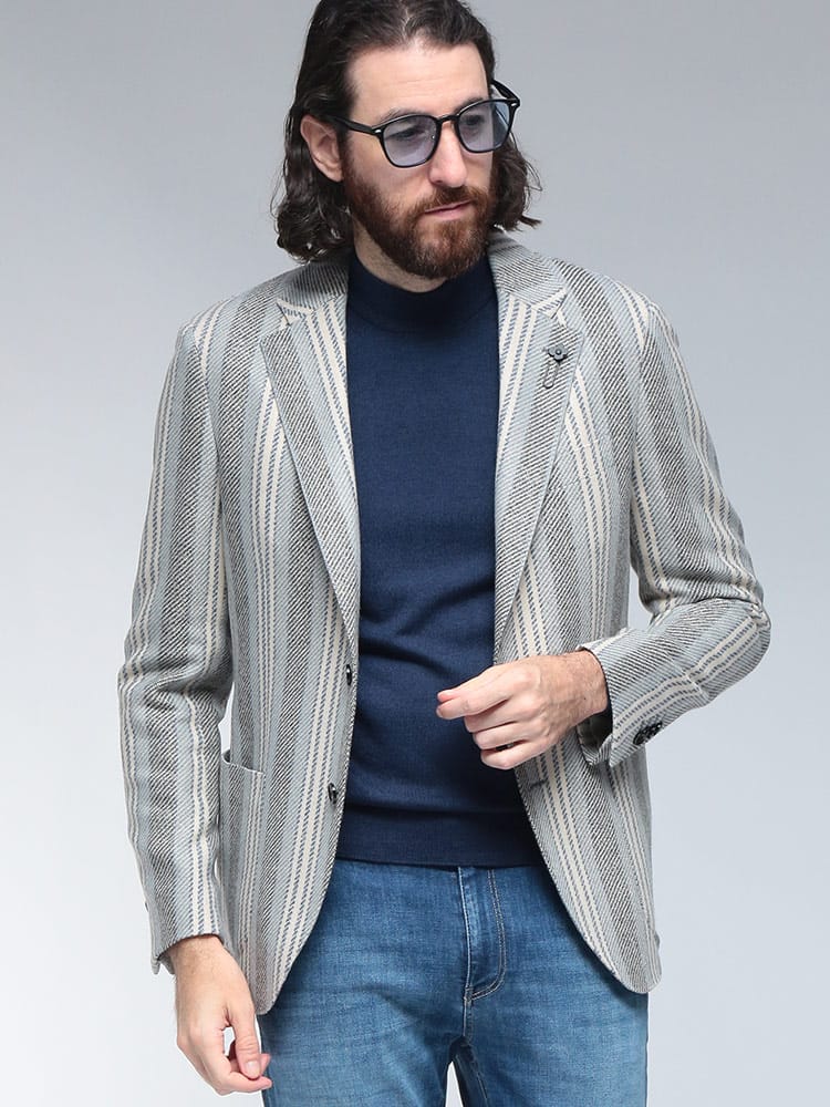 LARDINI (ラルディーニ) ストレッチウール ストライプ シングル 