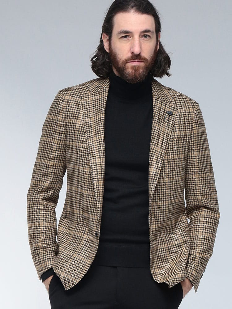 LARDINI (ラルディーニ) ウールカシミヤ グレンプレイド シングル ジャケット LD528IF65517 メンズ