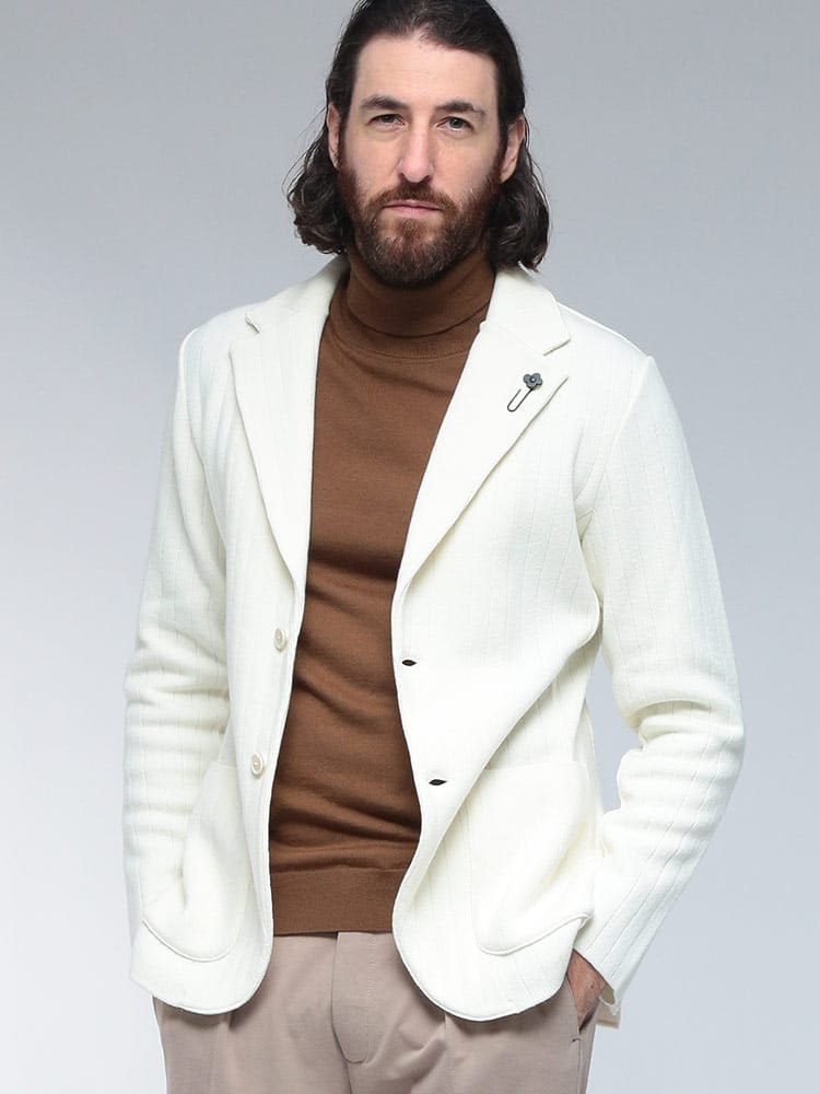 LARDINI (ラルディーニ) ウールカシミヤ ストライプ シングル ニットジャケット LDLJM5665004 メンズ