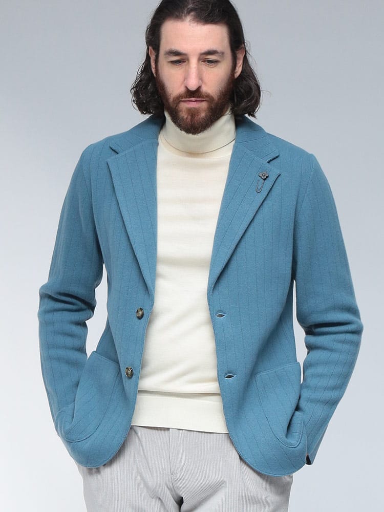 LARDINI (ラルディーニ) ウールカシミヤ ストライプ シングル ニットジャケット LDLJM5665004 メンズ