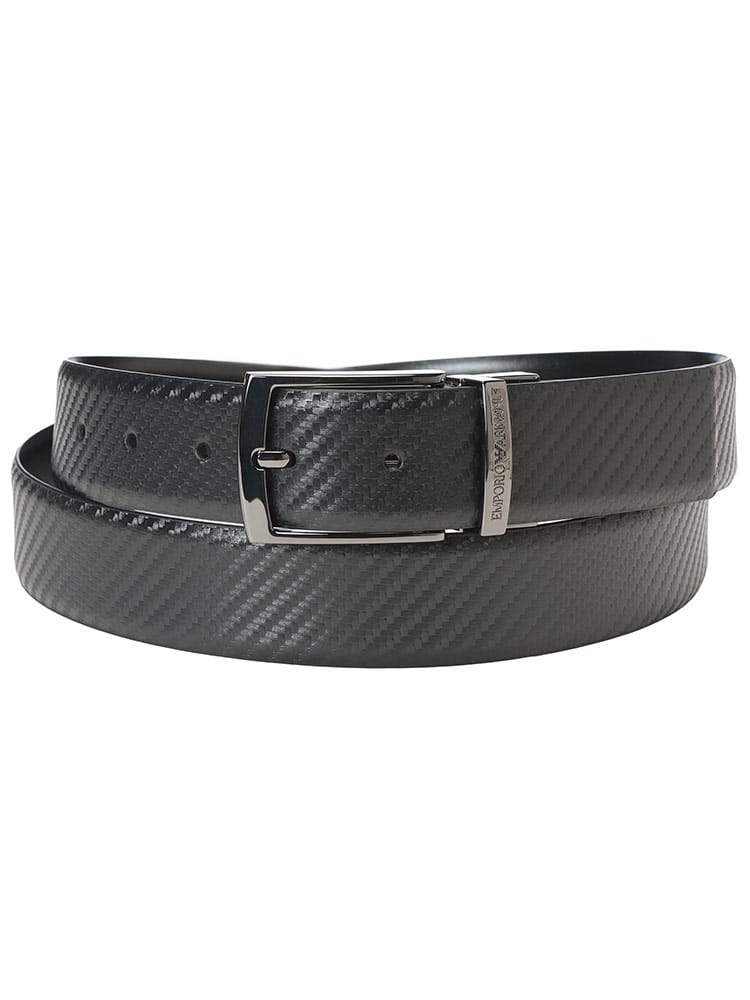 EMPORIO ARMANI (エンポリオアルマーニ) リバーシブル メッシュ型押し×無地 ベルト EA3703AF19586 メンズ