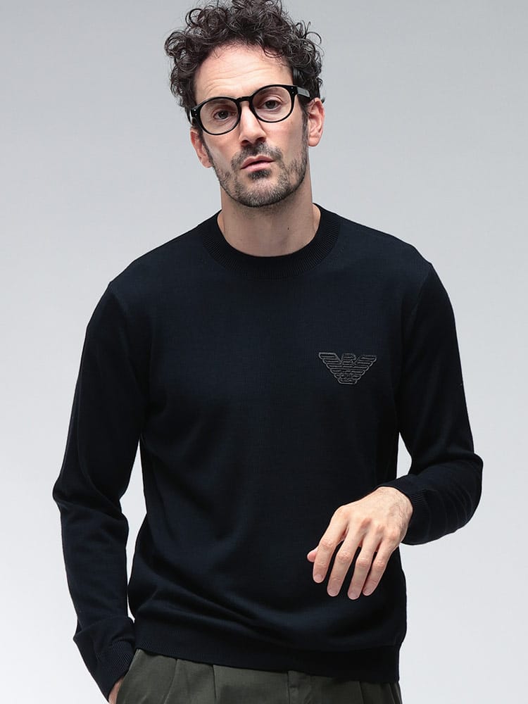 EMPORIO ARMANI (エンポリオアルマーニ) イーグルパッチ クルーネック ニット EAEM2419AF14158 メンズ