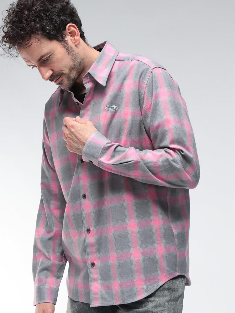 DIESEL (ディーゼル) オーバルD刺繍 チェック柄 長袖 シャツ s-simply-check-hgbt DSA185020HGBT メンズ