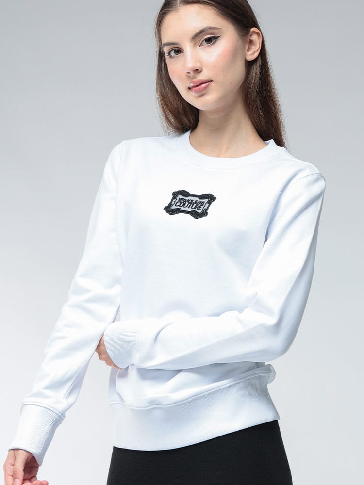 VERSACE JEANS COUTURE (ヴェルサーチェ ジーンズ クチュール) 刺繍レースロゴ クルーネック  トレーナー VCL79HAIC04 レディース